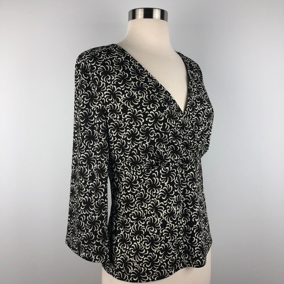 Nine West Brown Floral Faux Wrap Blouse Small - Picture 3 of 8